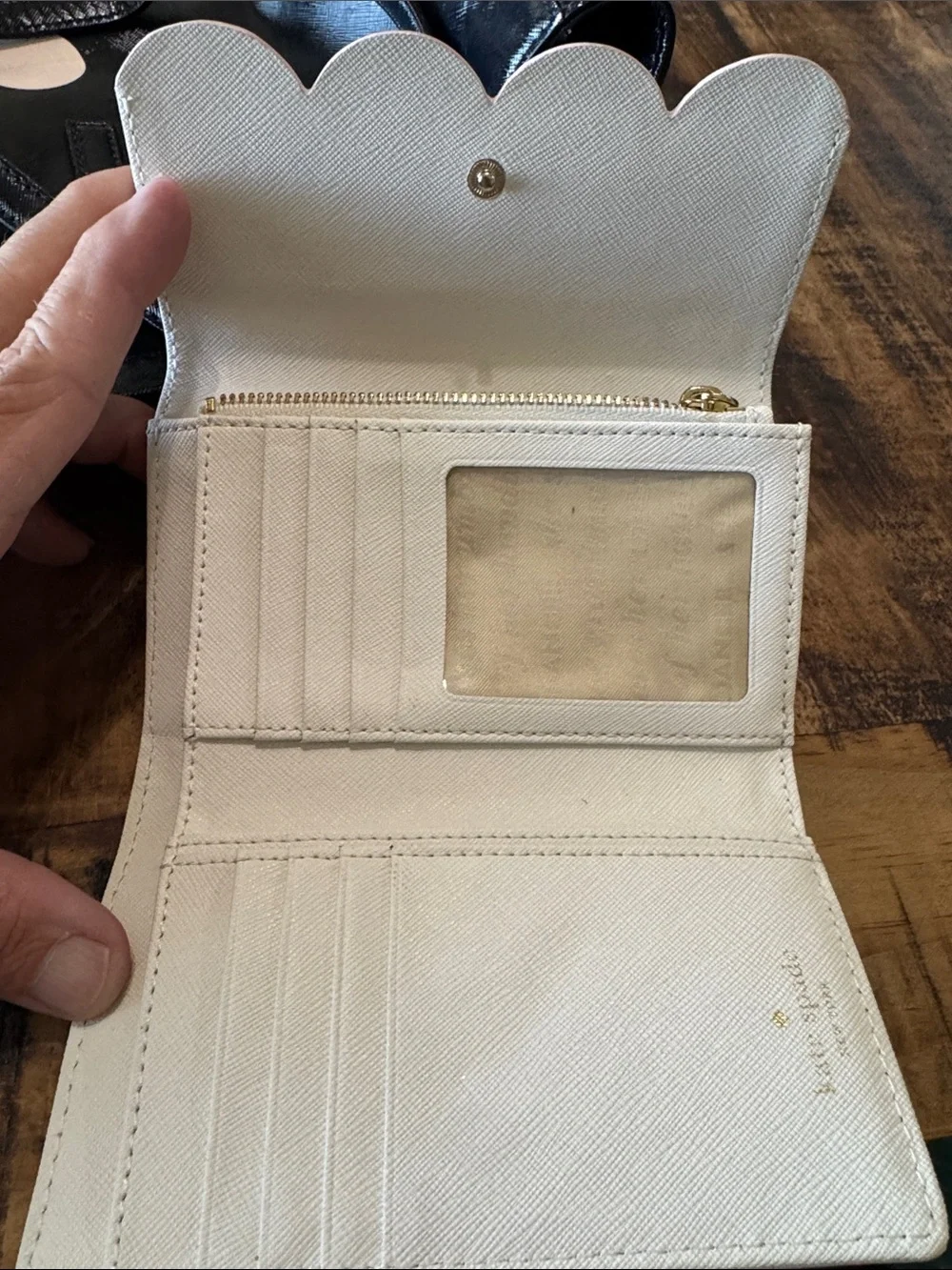 kate spade Navy Tote with Cream Polka Dots and Pink Wallet